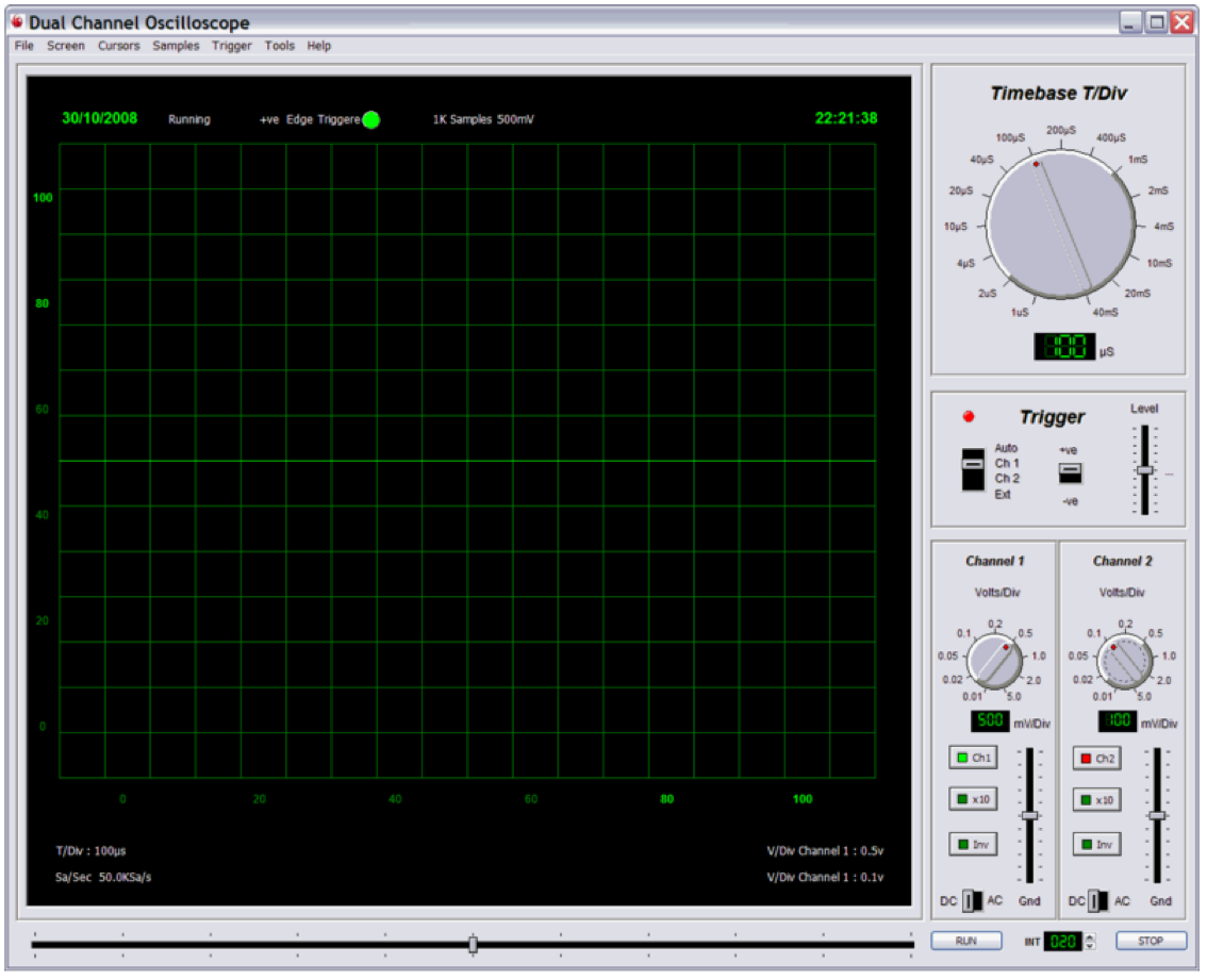 Delphi representation of an oscilloscope