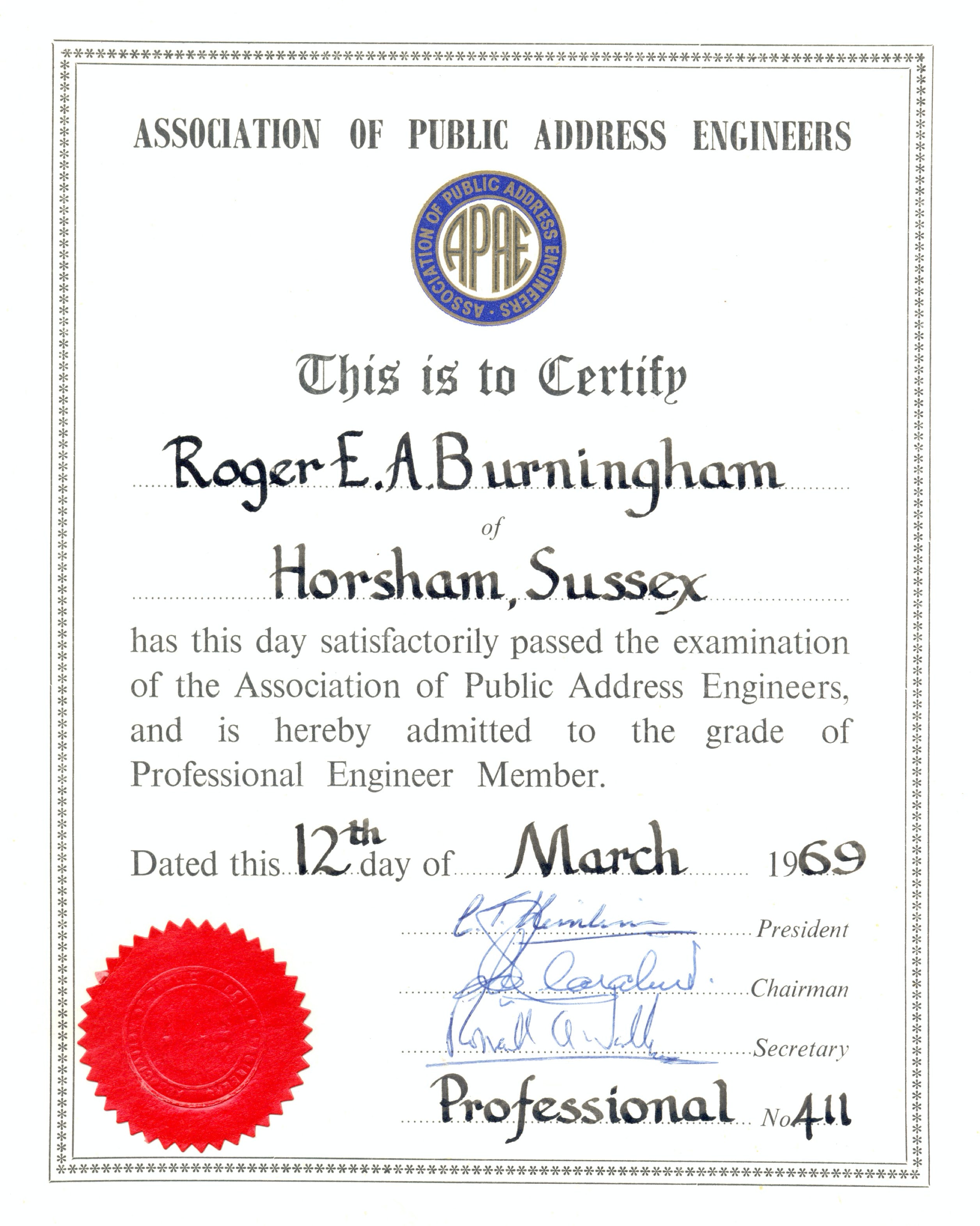 APAE certificate