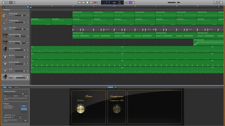 Apple Garageband window with activity